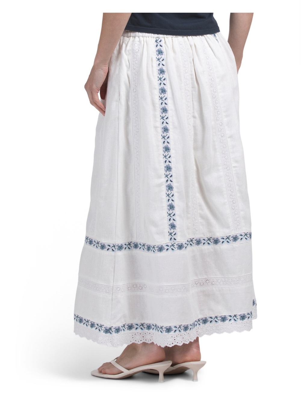 Caroline Constas White Linen Skirt with Embroidery - Picture 2 of 7